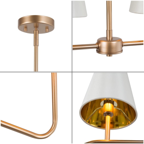 Modern 4-Light Gold Chandelier Linear Island Lighting with Fabric Shades