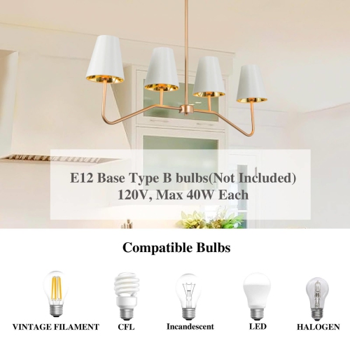 Modern 4-Light Gold Chandelier Linear Island Lighting with Fabric Shades