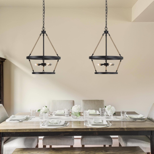 Modern Farmhouse 3-Light Wagon Wheel Hemp Rope Chandelier