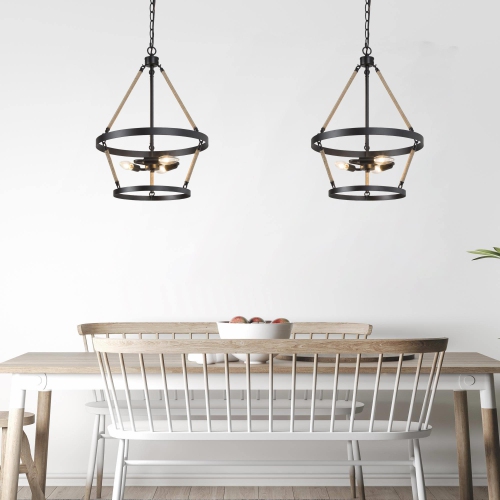 Modern Farmhouse 3-Light Wagon Wheel Hemp Rope Chandelier