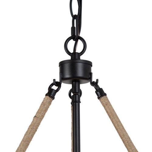 Modern Farmhouse 3-Light Wagon Wheel Hemp Rope Chandelier