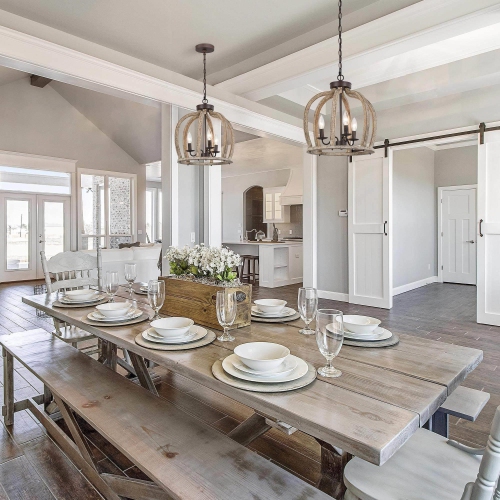 Modern Farmhouse 3-Light Antique Wood Cage Chandelier Lantern Globe Pendant Lights