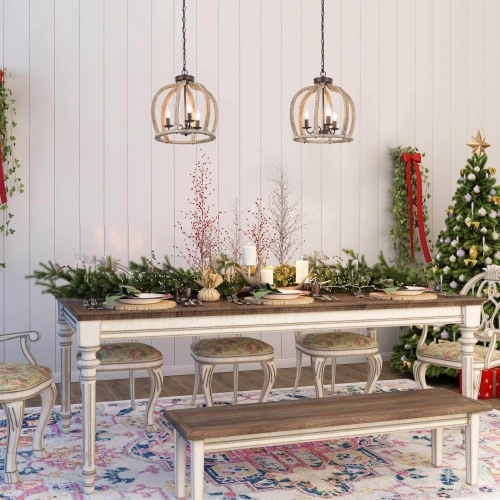 Modern Farmhouse 3-Light Antique Wood Cage Chandelier Lantern Globe Pendant Lights