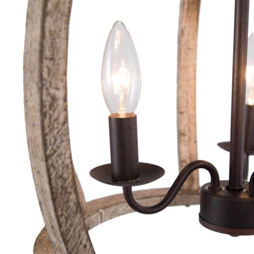 Modern Farmhouse 3-Light Antique Wood Cage Chandelier Lantern Globe Pendant Lights