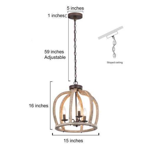 Modern Farmhouse 3-Light Antique Wood Cage Chandelier Lantern Globe Pendant Lights