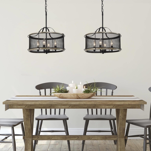 4-Light Modern Drum Chandelier for Dining Room with Mesh Metal Shade