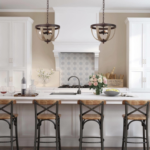 Farmhouse 3-Light Distressed Wood Rustic Chandelier for Dining Room 