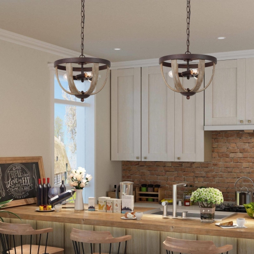 Farmhouse 3-Light Distressed Wood Rustic Chandelier for Dining Room 