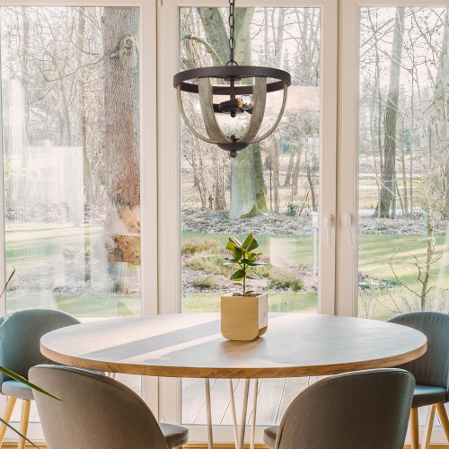 Farmhouse 3-Light Distressed Wood Rustic Chandelier for Dining Room 