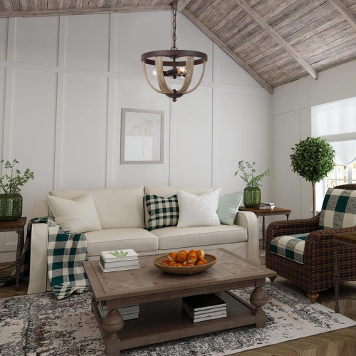 Farmhouse 3-Light Distressed Wood Rustic Chandelier for Dining Room 