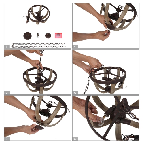 Farmhouse 3-Light Distressed Wood Rustic Chandelier for Dining Room 