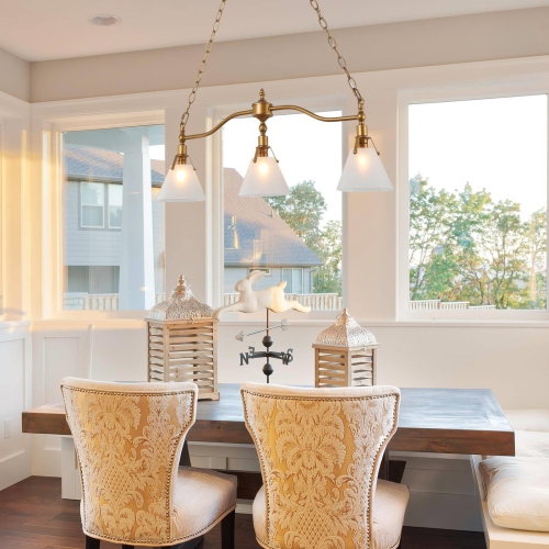 Modern 3-Light Gold Chandelier Linear Island Lights with Glass Shade