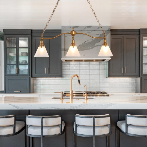 Modern 3-Light Gold Chandelier Linear Island Lights with Glass Shade