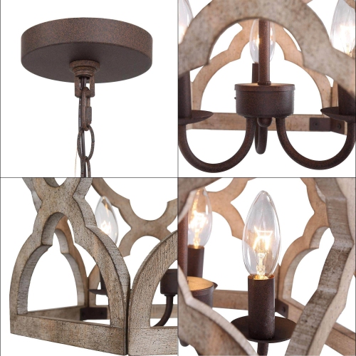 Farmhouse 3-Light Handcrafted Wood Chandelier Lantern Pendant Lights for Dining Room