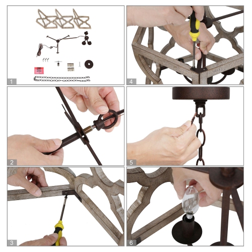 Farmhouse 3-Light Handcrafted Wood Chandelier Lantern Pendant Lights for Dining Room