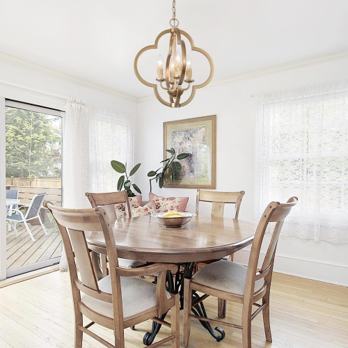 Mid-Century Modern Gold 4-Light Quatrefoil Lantern Chandelier for Dining Room