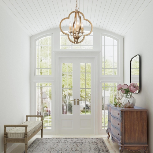 Mid-Century Modern Gold 4-Light Quatrefoil Lantern Chandelier for Dining Room