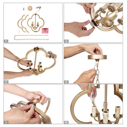 Mid-Century Modern Gold 4-Light Quatrefoil Lantern Chandelier for Dining Room