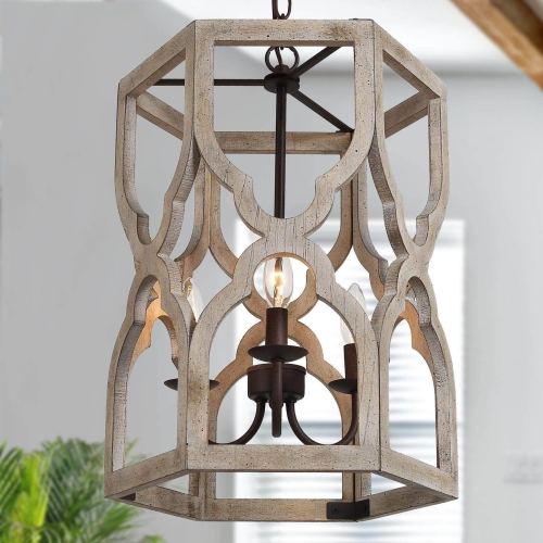 Modern Farmhouse 3-Light Cylinder Wood Chandelier for Dining Room