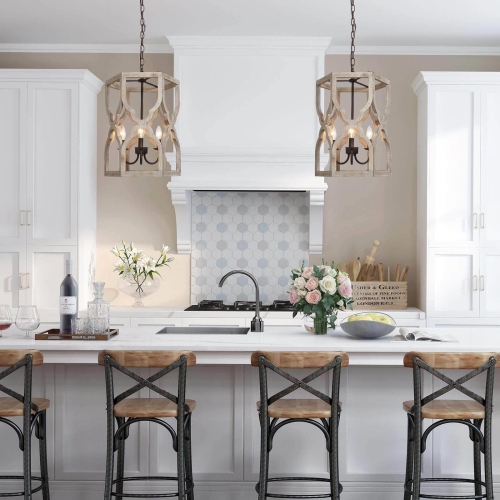 Modern Farmhouse 3-Light Cylinder Wood Chandelier for Dining Room