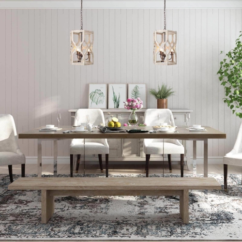 Modern Farmhouse 3-Light Cylinder Wood Chandelier for Dining Room