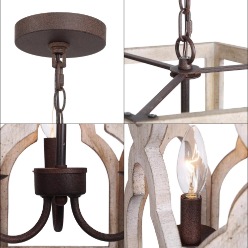 Modern Farmhouse 3-Light Cylinder Wood Chandelier for Dining Room