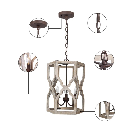 Modern Farmhouse 3-Light Cylinder Wood Chandelier for Dining Room