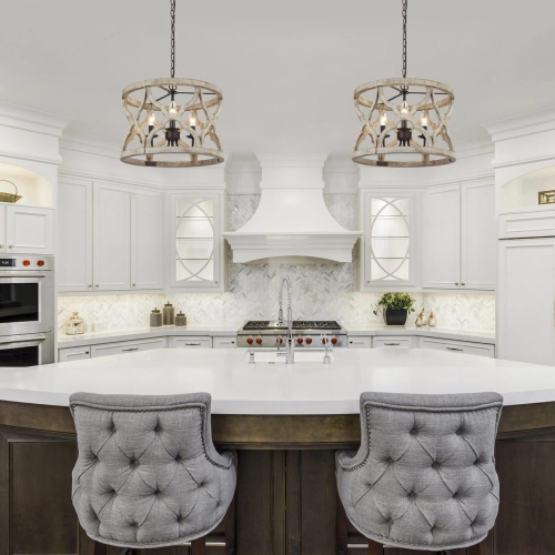 Lustre moderne de style champêtre en bois à 3 lampes pour salle à manger