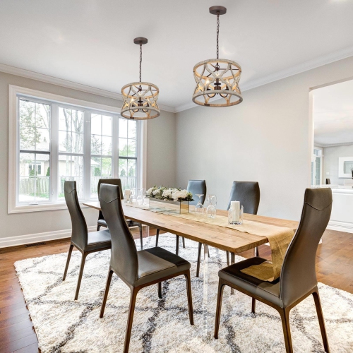 Lustre moderne de style champêtre en bois à 3 lampes pour salle à manger