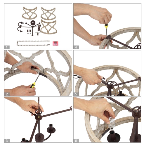 Lustre moderne de style champêtre en bois à 3 lampes pour salle à manger