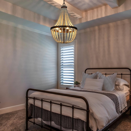 Coastal 4-Light White Wood Beads Empire Chandelier for Dining Room