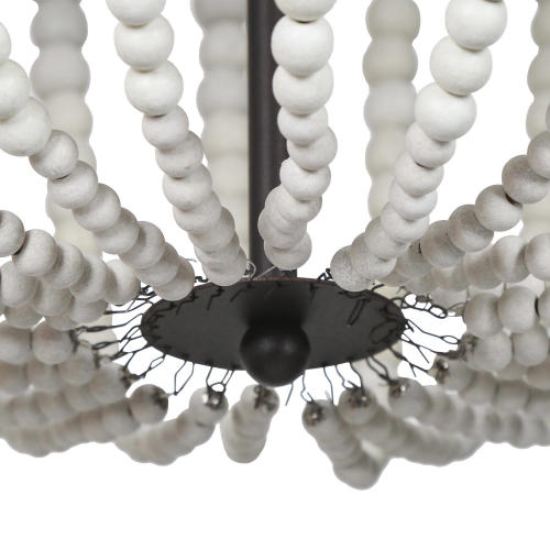 Coastal 4-Light White Wood Beads Empire Chandelier for Dining Room