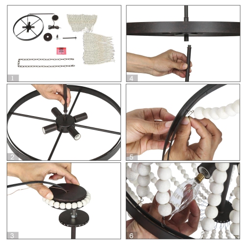 Coastal 4-Light White Wood Beads Empire Chandelier for Dining Room