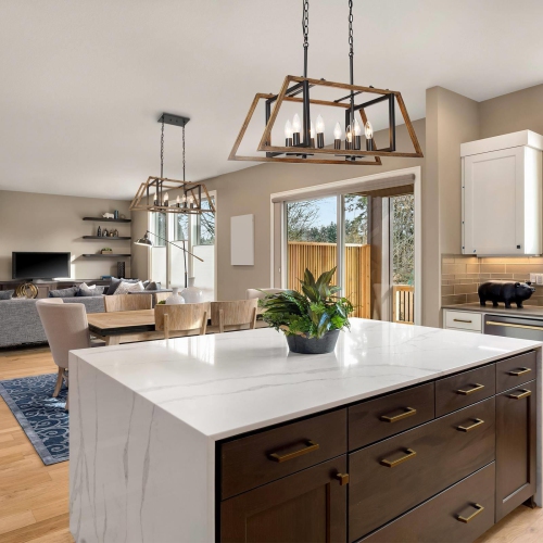 Modern Farmhouse 8-Light 30" Geometric Chandelier Faux Wood Island Lights