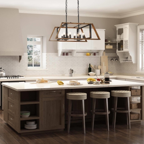 Modern Farmhouse 8-Light 30" Geometric Chandelier Faux Wood Island Lights