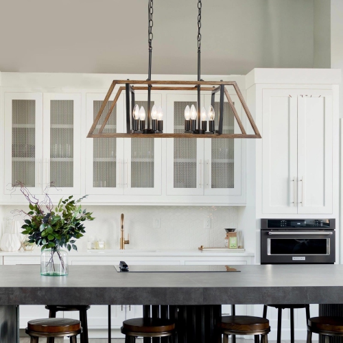 Modern Farmhouse 8-Light 30" Geometric Chandelier Faux Wood Island Lights