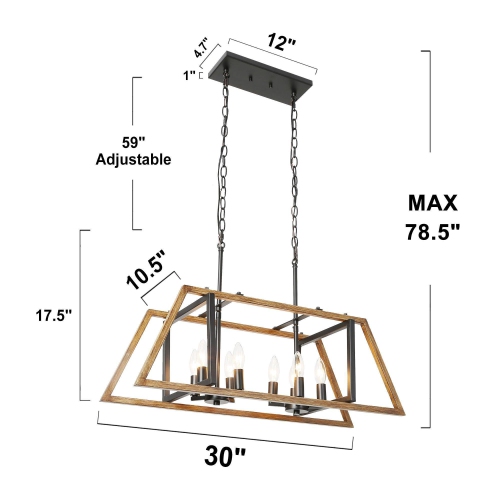 Modern Farmhouse 8-Light 30" Geometric Chandelier Faux Wood Island Lights