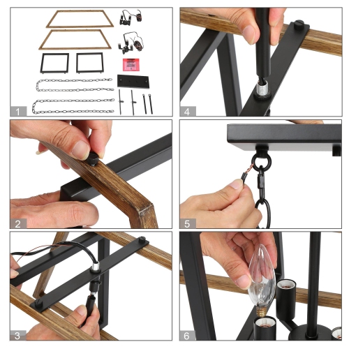 Modern Farmhouse 8-Light 30" Geometric Chandelier Faux Wood Island Lights