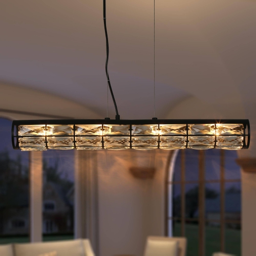 Modern Glam 4-Light Black Crystal Linear Chandelier Island Pendant Lights