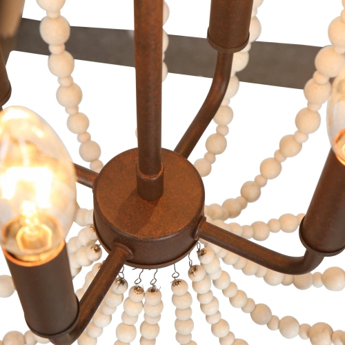Modern Farmhouse 4-Light Wood Beads Lantern Chandelier for Dining Room