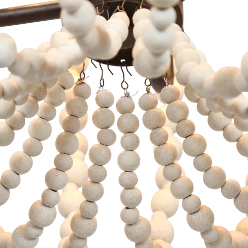 Modern Farmhouse 4-Light Wood Beads Lantern Chandelier for Dining Room