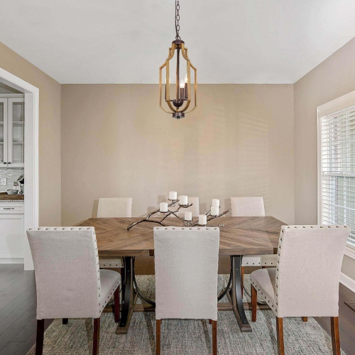 Modern Farmhouse 3-Light Wood Grain Lantern Island Pendant Lights for Dining Room