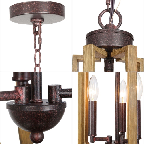 Modern Farmhouse 3-Light Wood Grain Lantern Island Pendant Lights for Dining Room