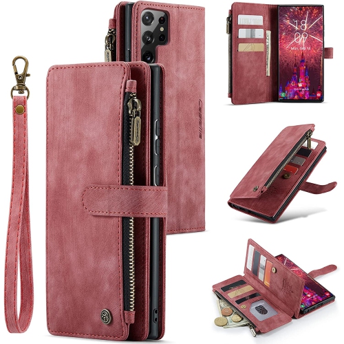 CASEME  Wallet Case Premium Handmade Pu Leather Phone Case Card Slots Magnetic Closure Zipper Pocket Kickstand Flip Case w Hand Strap for Samsung