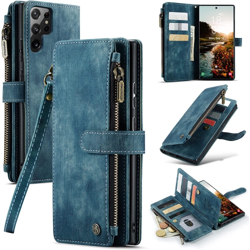 CASEME  Wallet Case Premium Handmade Pu Leather Phone Case Card Slots Magnetic Closure Zipper Pocket Kickstand Flip Case w Hand Strap for Samsung