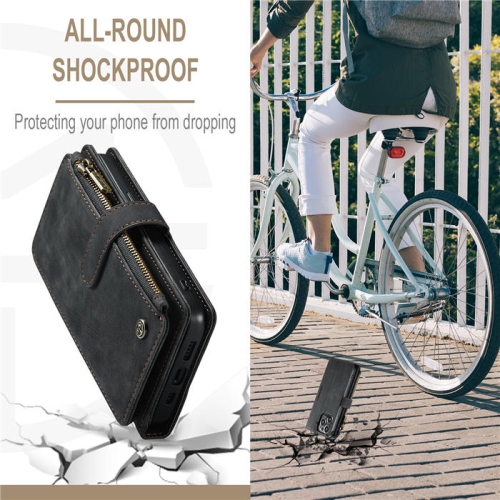 CaseMe Étui portefeuille cuir synthétique de qualité supérieure fait à la main emplacements pour cartes fermeture magnétique poche zippée béquille et