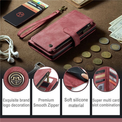 CaseMe Wallet Case Premium Handmade PU Leather Phone Case Card Slots Magnetic Closure Zipper Pocket Kickstand Flip Case with Hand Strap for iPhone 14