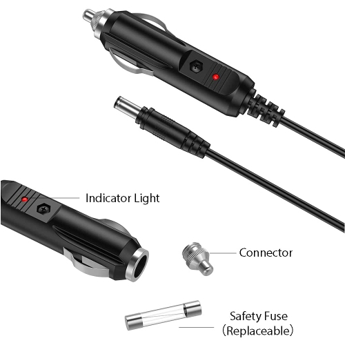 DC 12V 2A Car Charger Universal Power Cord 5.5x2.1mm to Cigarette Lighter with 8 Connector for DVD Player, GPS, Bluetooth Speakers, Breast Pump,