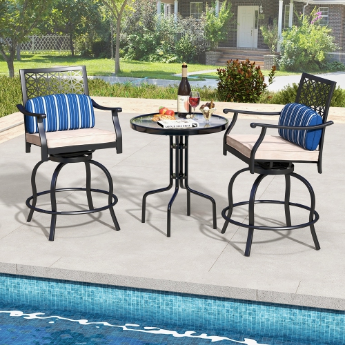 Gymax 4 PCS Patio Swivel Bar Chairs Metal Counter Height Bar Stools w/ Gentle Rocking