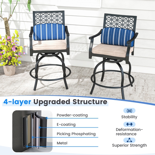 Gymax 4 PCS Patio Swivel Bar Chairs Metal Counter Height Bar Stools w/ Gentle Rocking